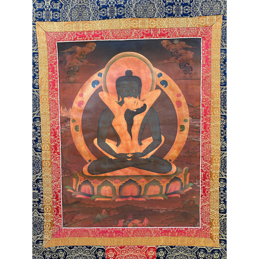 Samantabadra with Consort Handpainted silk thangka