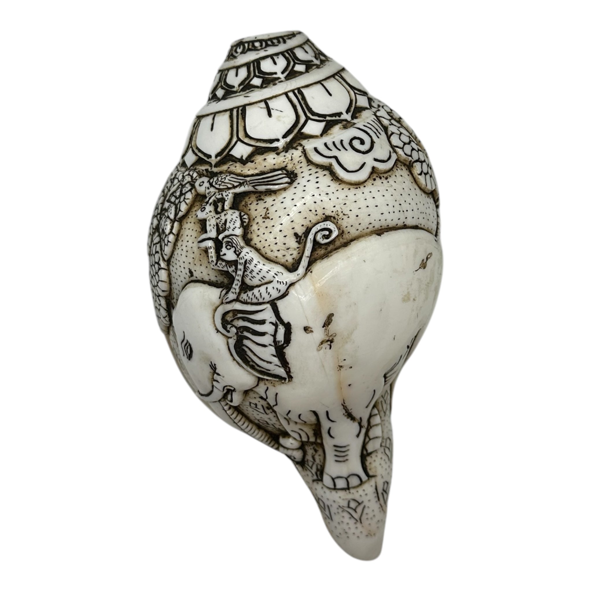 Hand Carved Four Harmonious Friends on shell