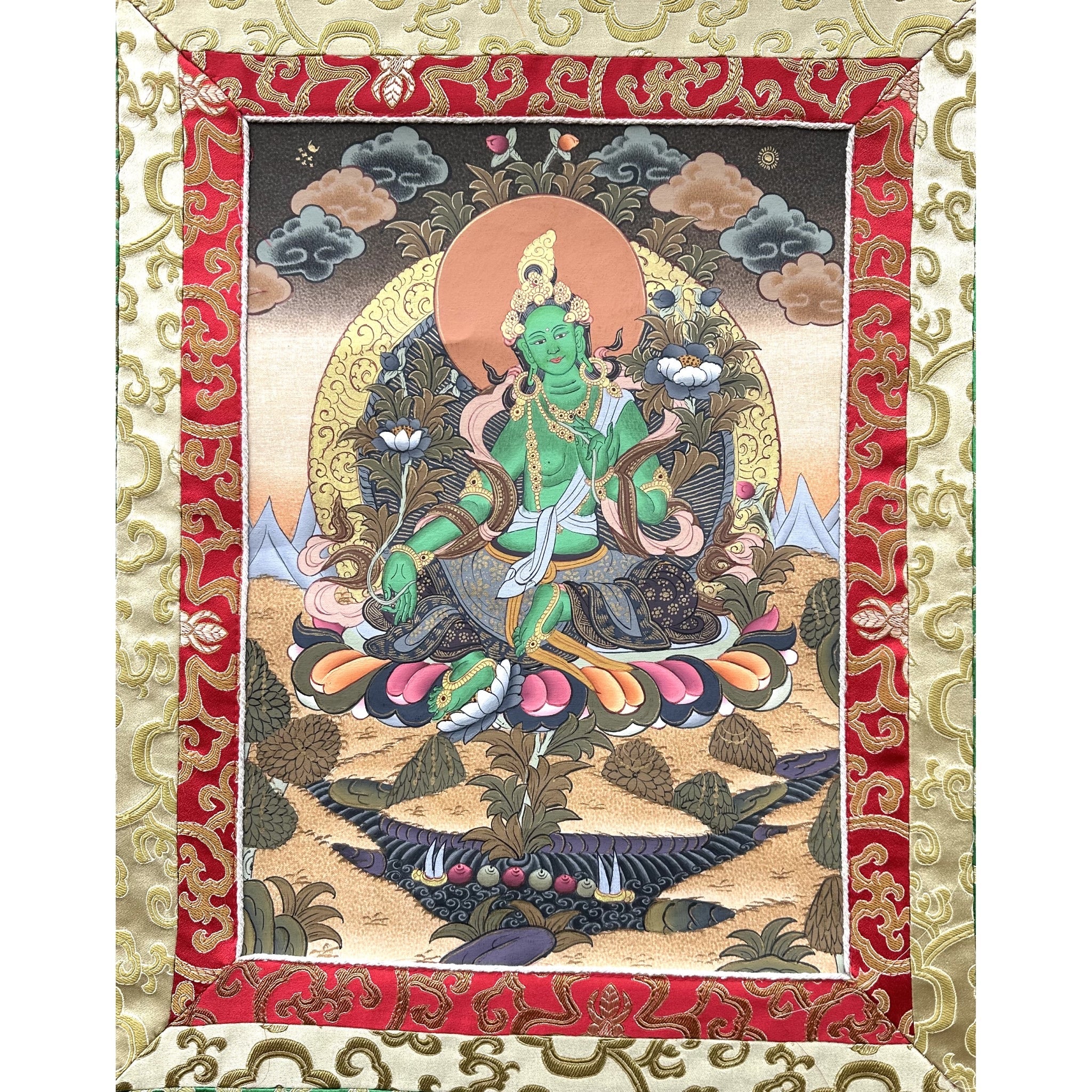 Green Tara Handmade old Thangka