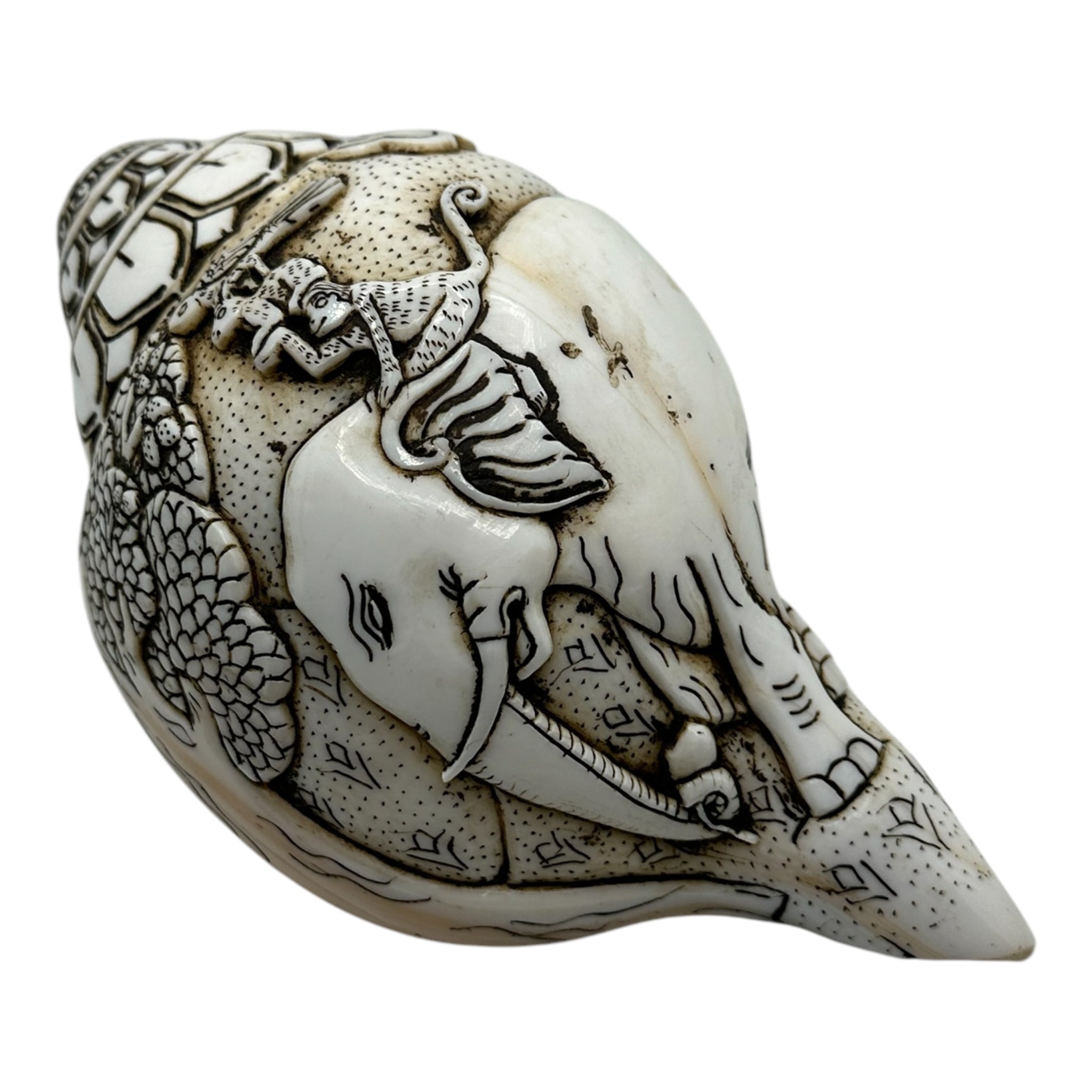 Hand Carved Four Harmonious Friends on shell