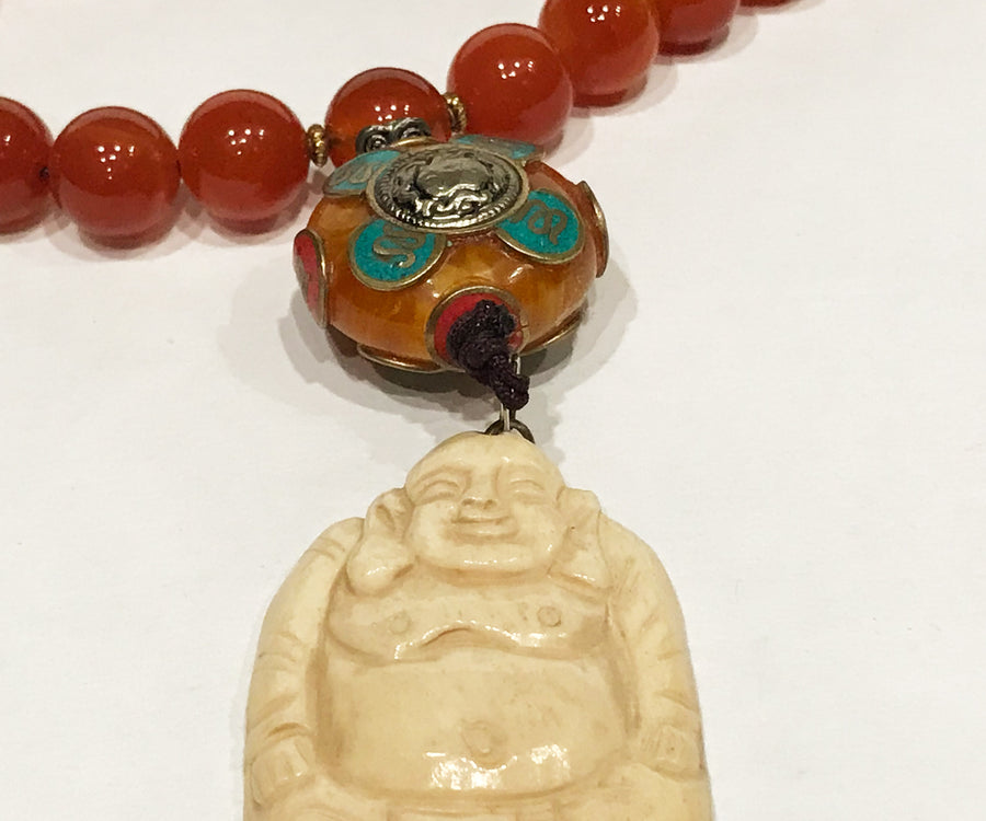 Carnelian OM Happy Buddha Mala - Tibet Arts & Healing