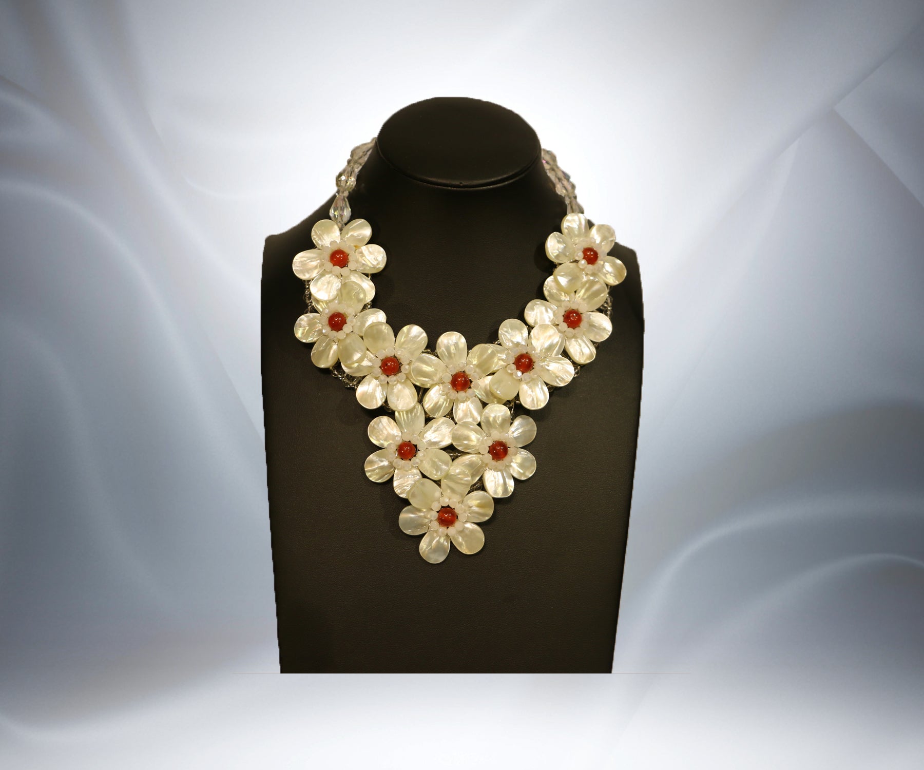 Mother of Pearl Carnelian Flower Necklace - Tibet Arts & Healing