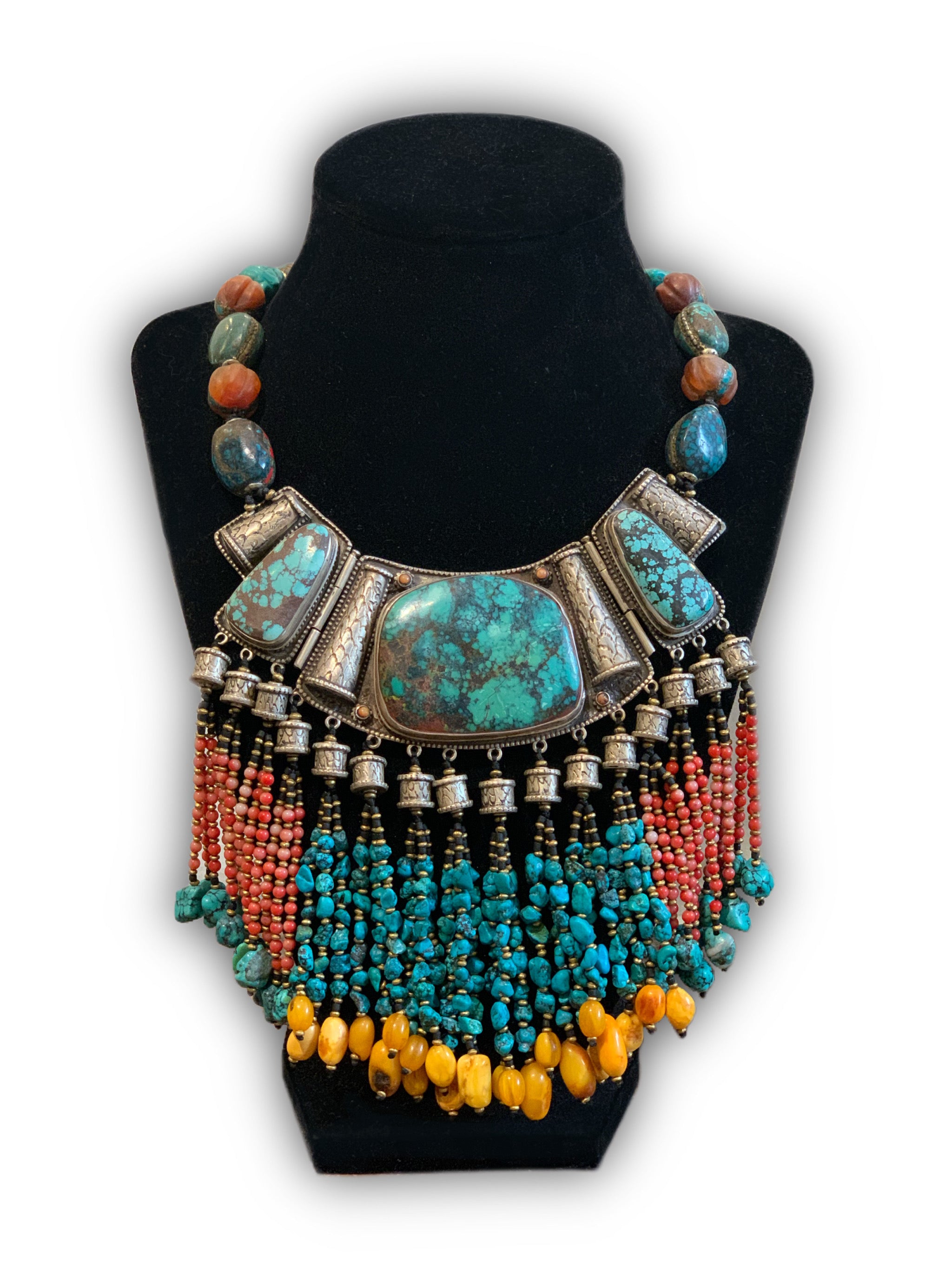 Turquoise and Coral silver necklace