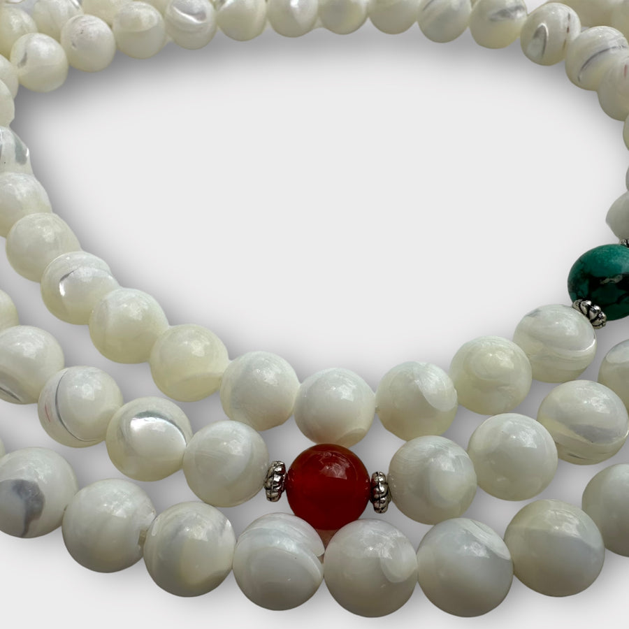 Natural Freshwater Pearl Mala with Turquoise and Carnelian Spacers