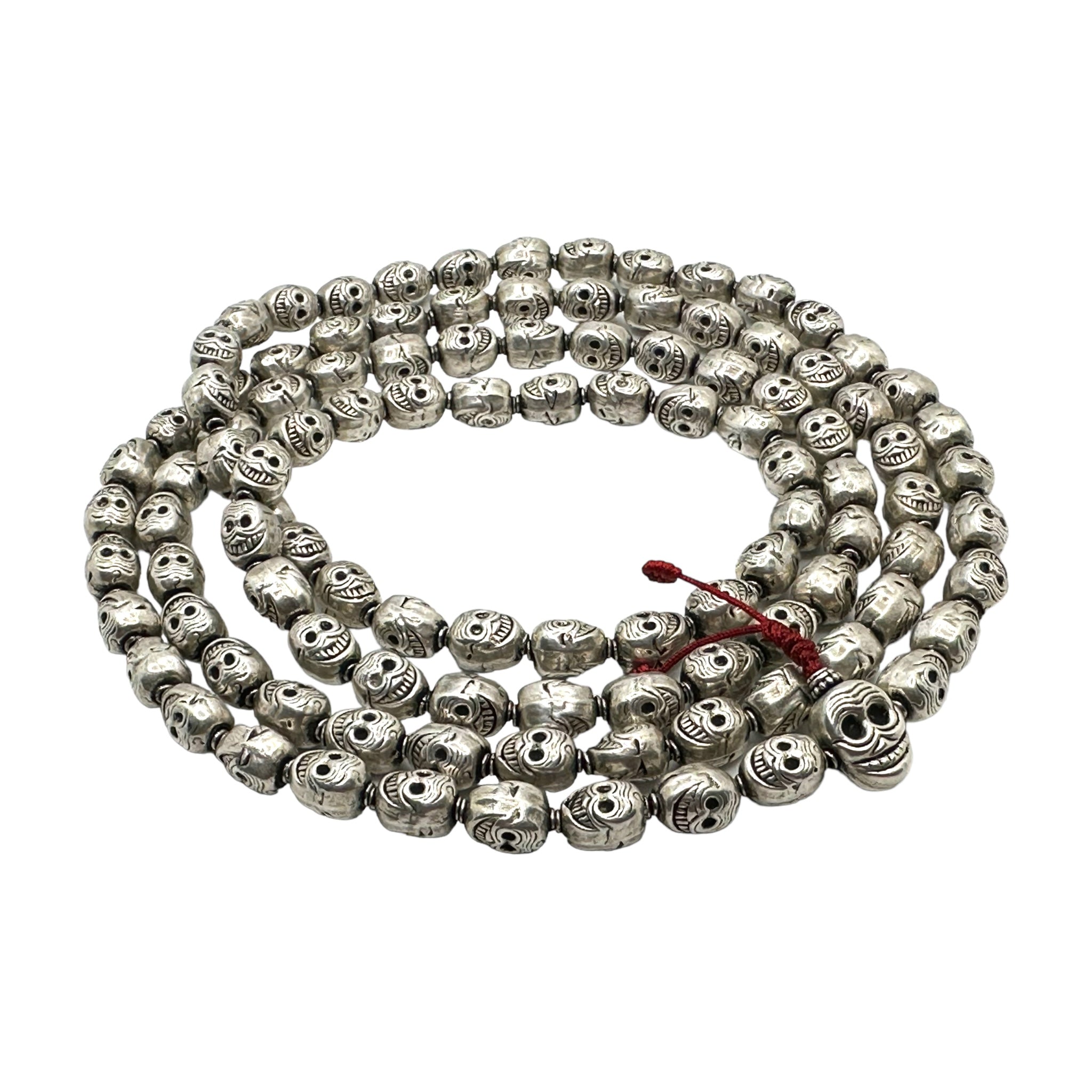 Copper Silver Pleated Skull Mala