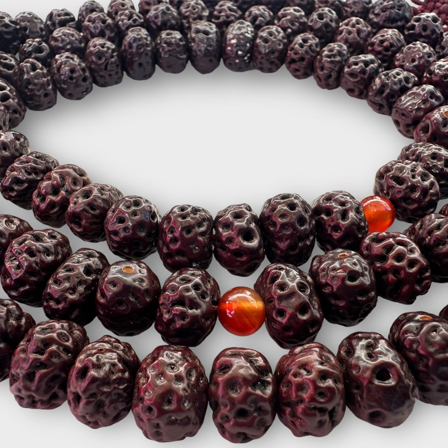 Vintage Rudraksha Mala with Carnelian Spacers