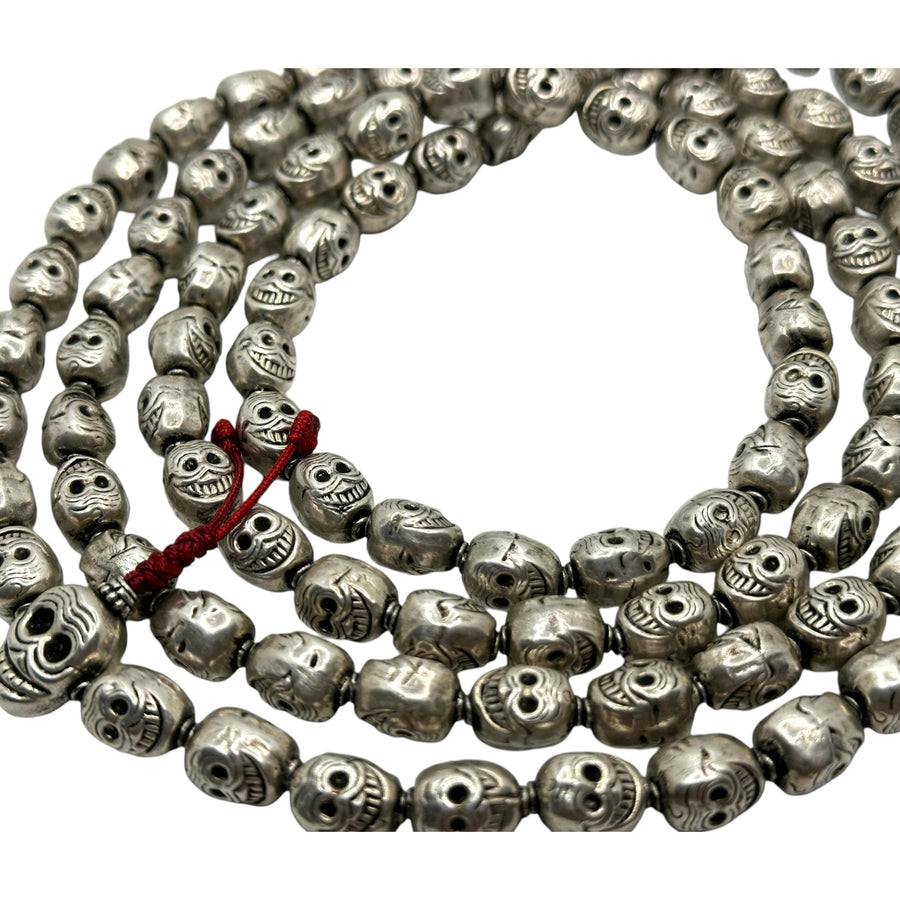 Copper Silver Pleated Skull Mala