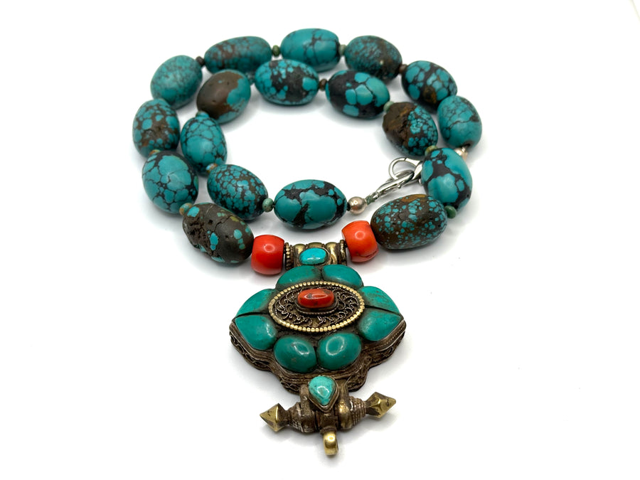 Tibetan Turquoise Charm Necklace