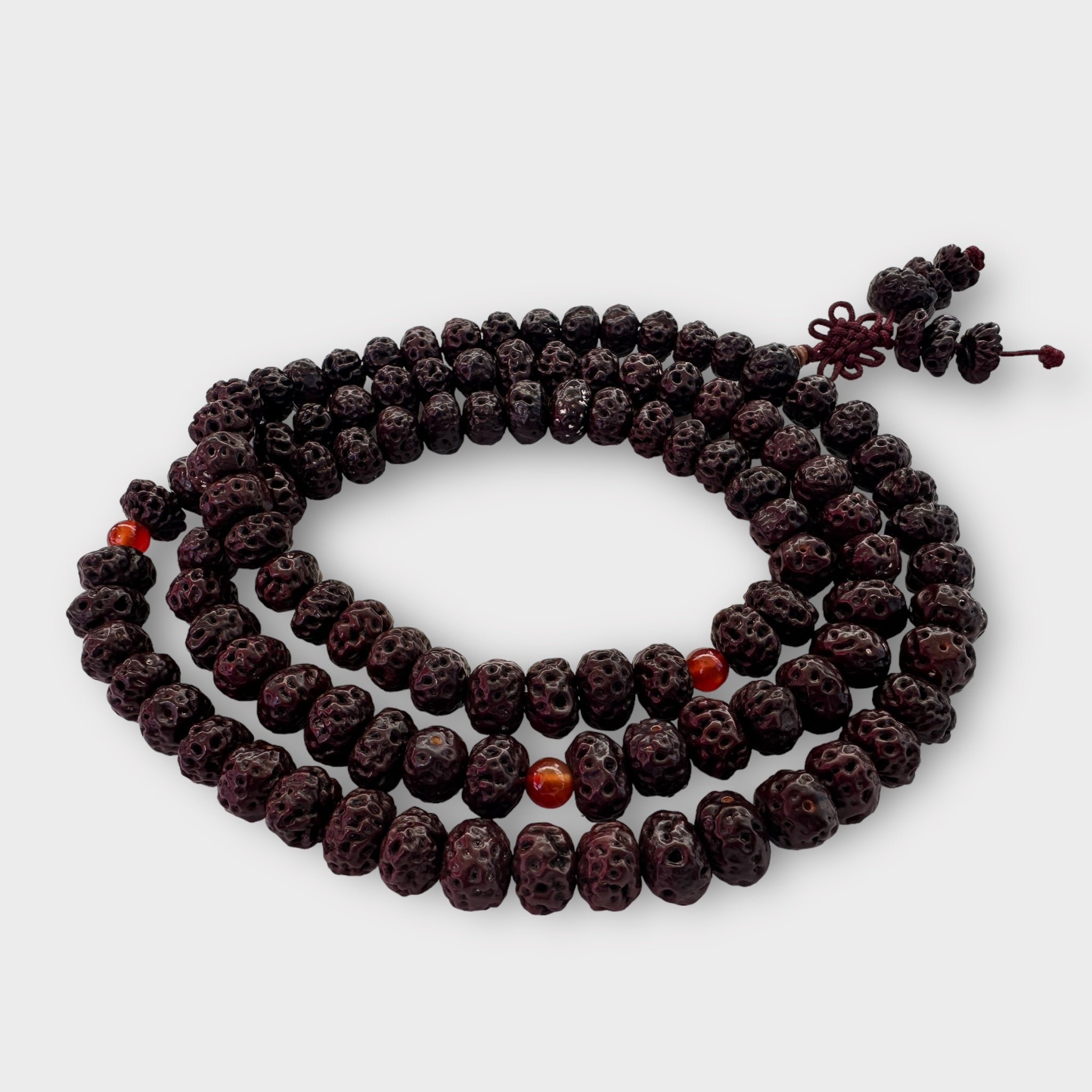 Vintage Rudraksha Mala with Carnelian Spacers