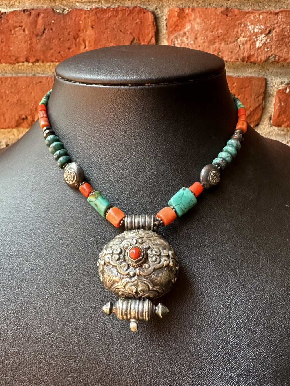 Tibetan old silver amulet necklace