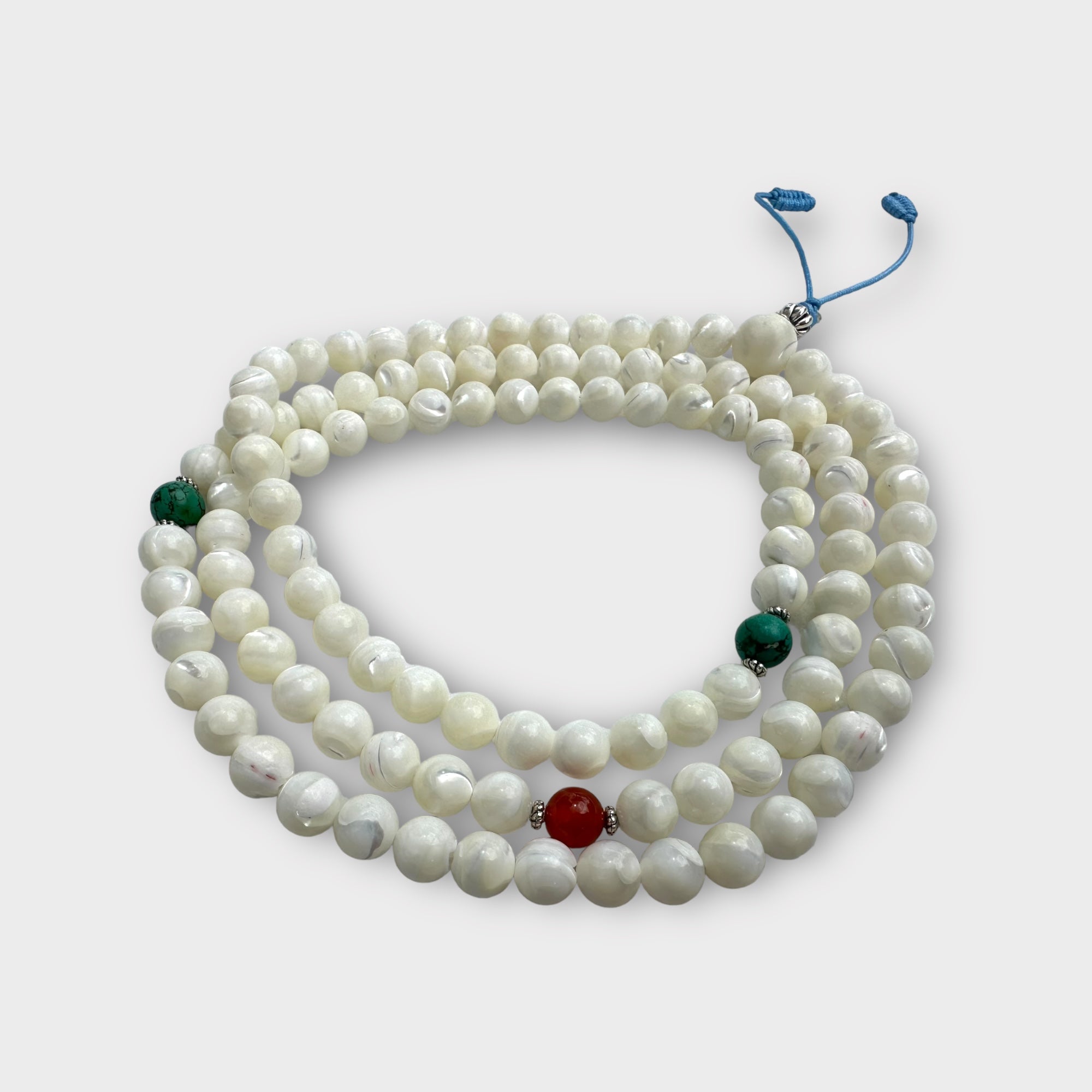 Natural Freshwater Pearl Mala with Turquoise and Carnelian Spacers