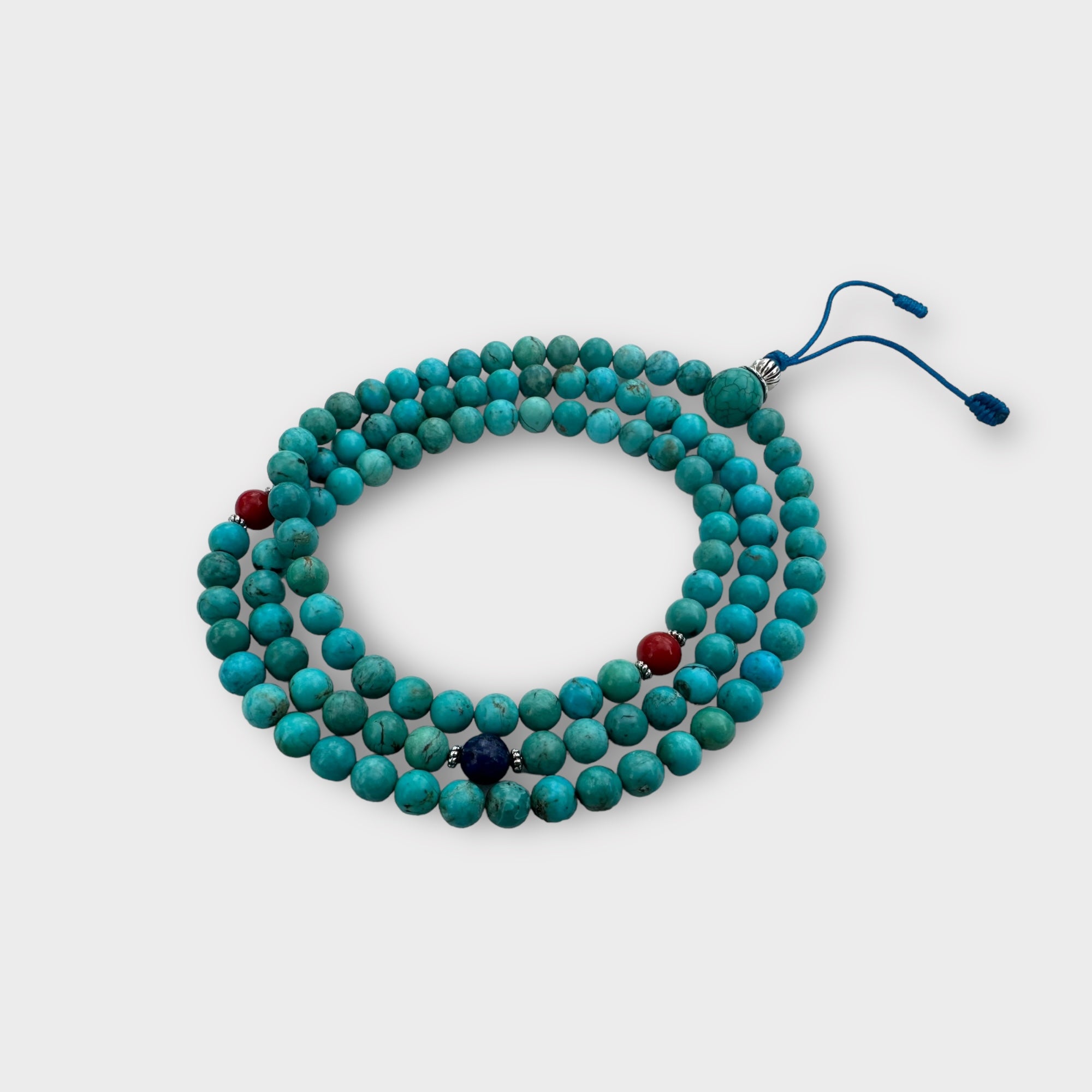 Natural Turquoise Mala with Lapis and Carnelian Spacers