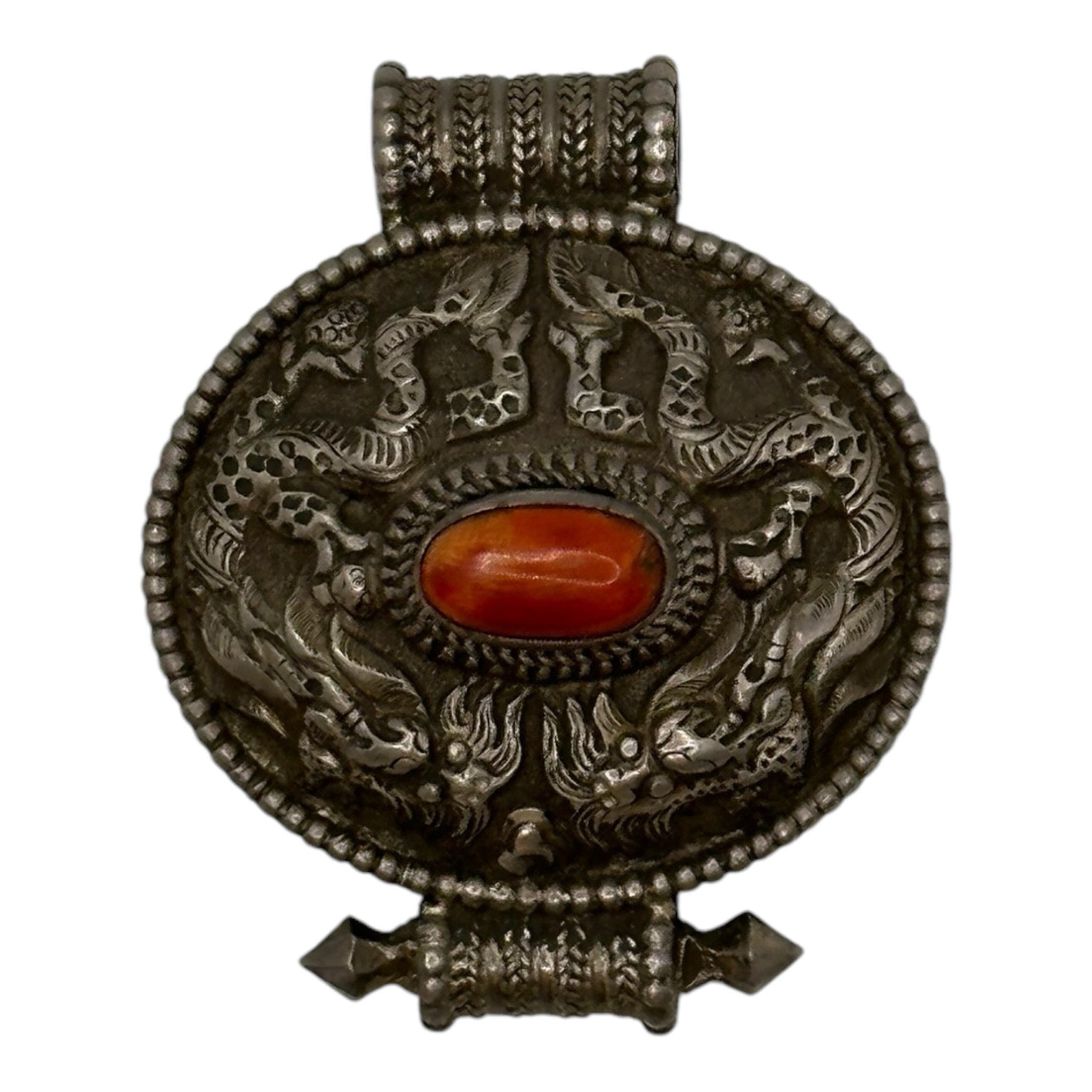 Sterling Silver Old Travel amulet with Coral