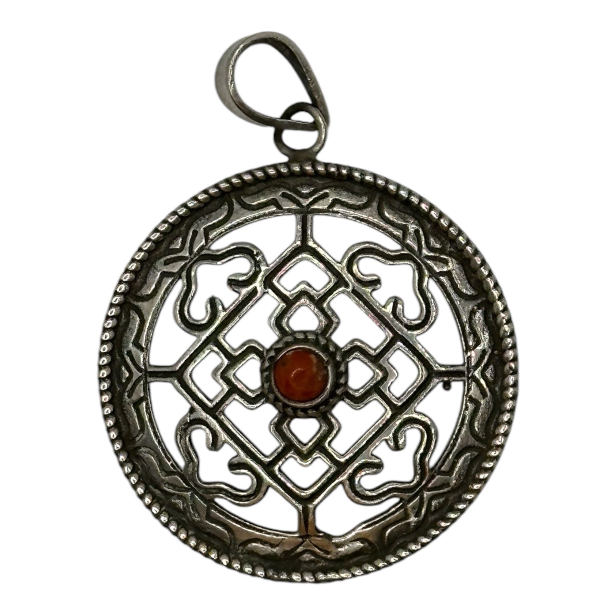 Sterling Silver Pendant with Old Coral