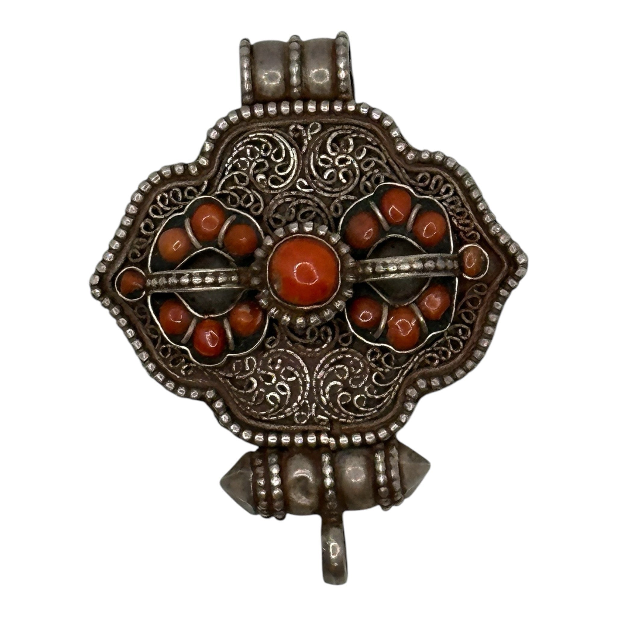 Handmade Tibetan Sterling silver Travel amulet pendant with Dorjee