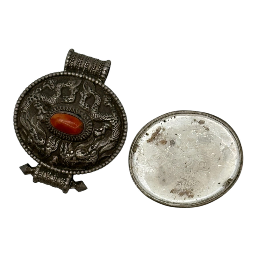 Sterling Silver Old Travel amulet with Coral