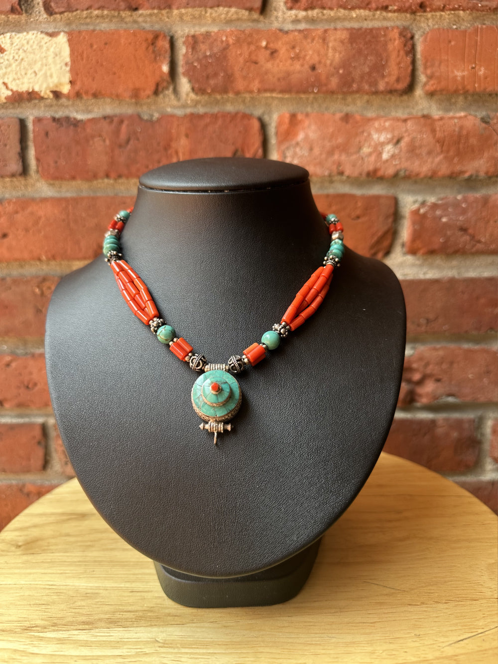 Turquoise and Coral Silver Necklace