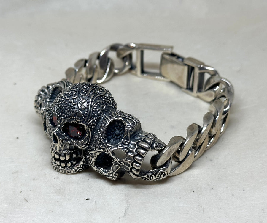 Silver Three Skulls Bracelet