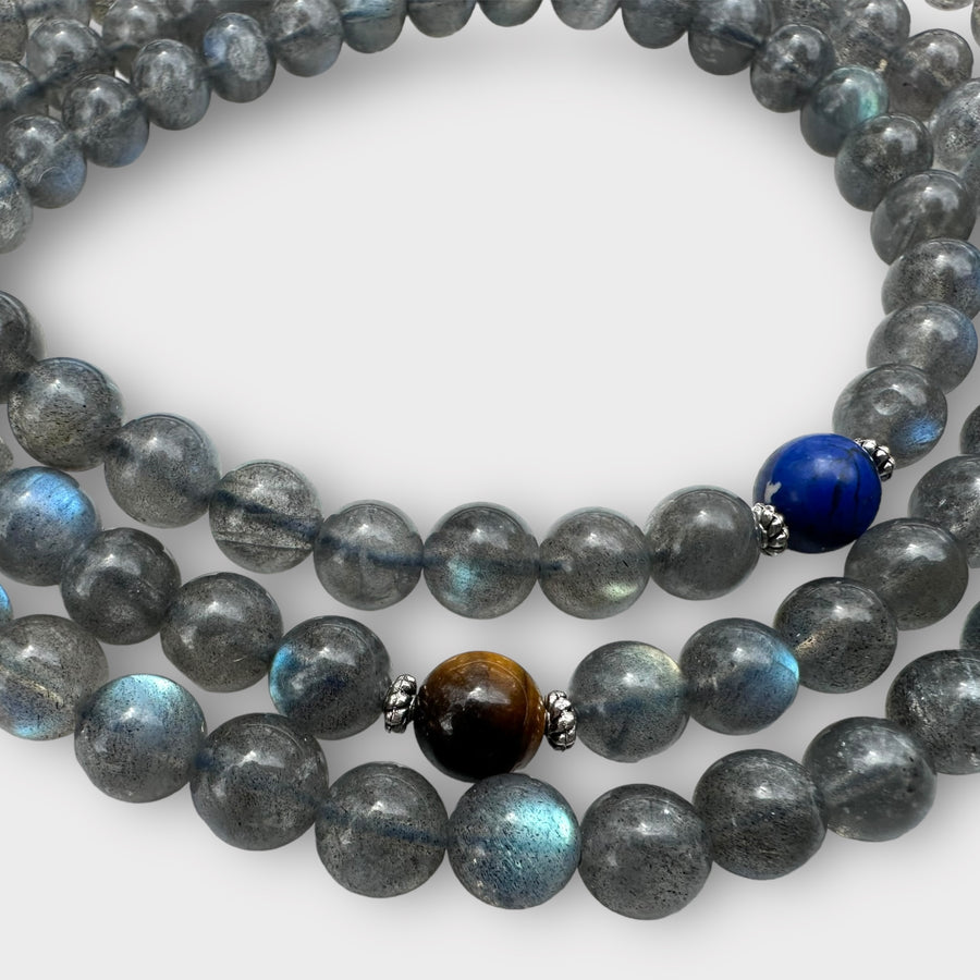 Natural Labradorite Mala with Lapis and Tiger eye Spacers