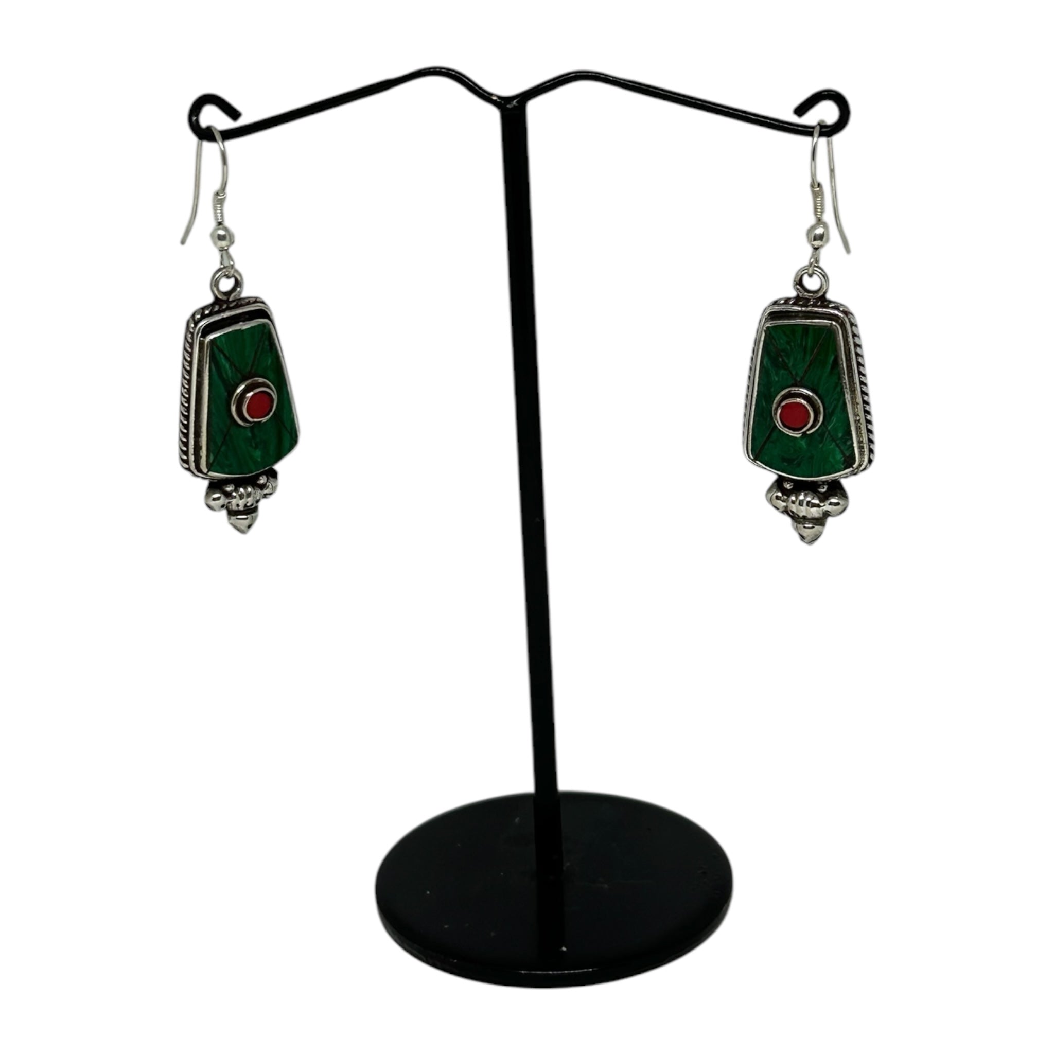 Malachite and coral stainless steel earring