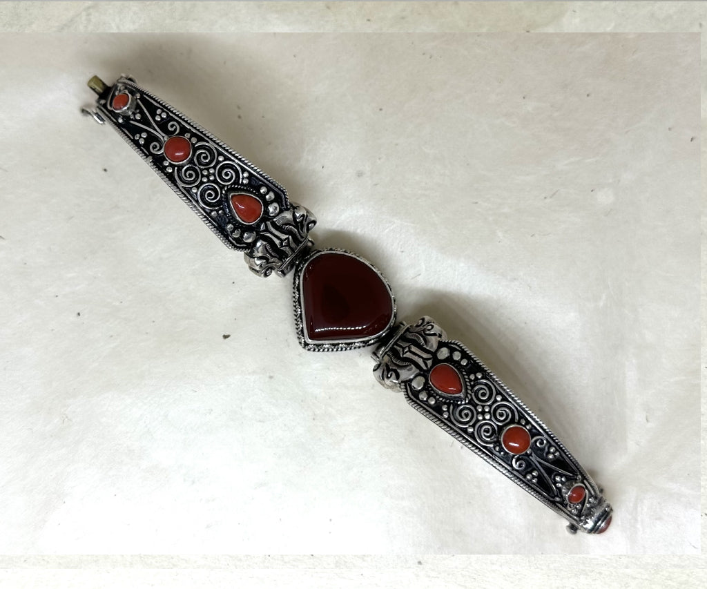 Bracciale In Corniola 6mm Facettata - Argento 925, 7 Pollici, Uomo/Donna, Fatto A Mano In India