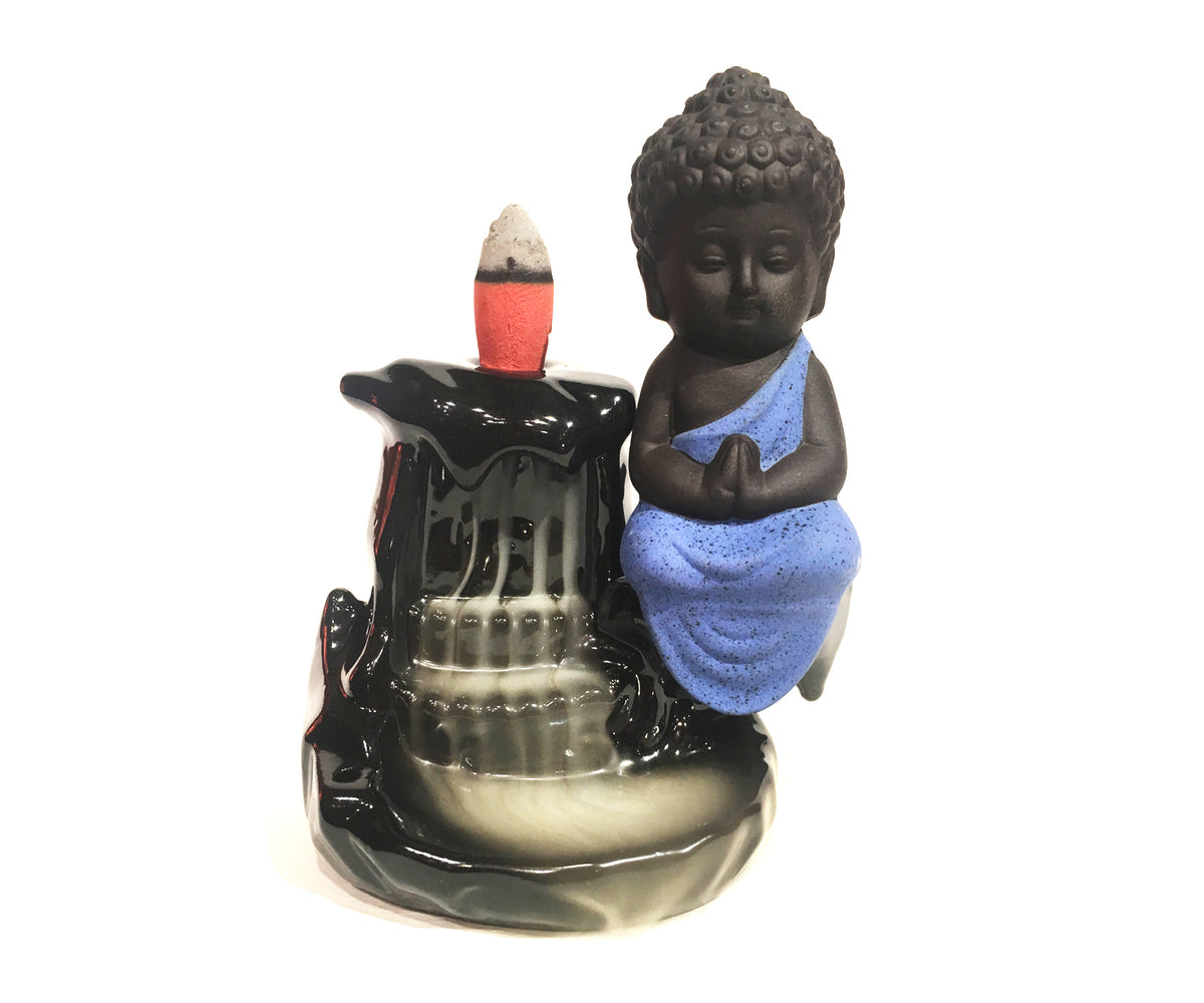 BACKFLOW INCENSE BURNER WATERFALL BUDDHA BLUE Tibet Arts & Healing
