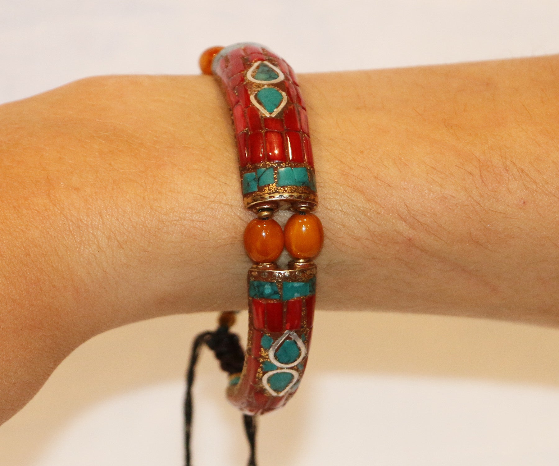 Turquoise Coral Press Amber Bracelet