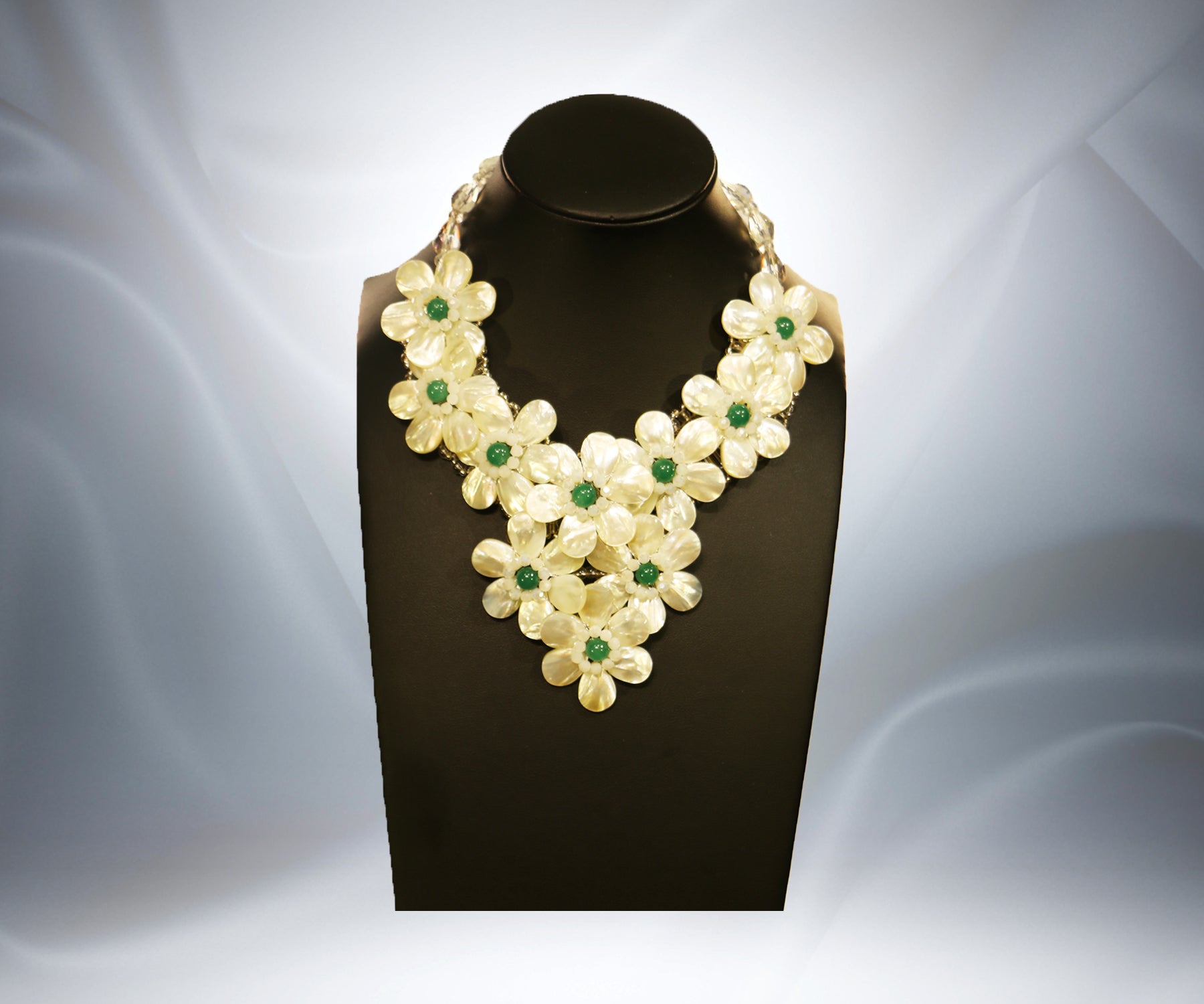 Mother of Pearl Green Jade Flower Necklace - Tibet Arts & Healing