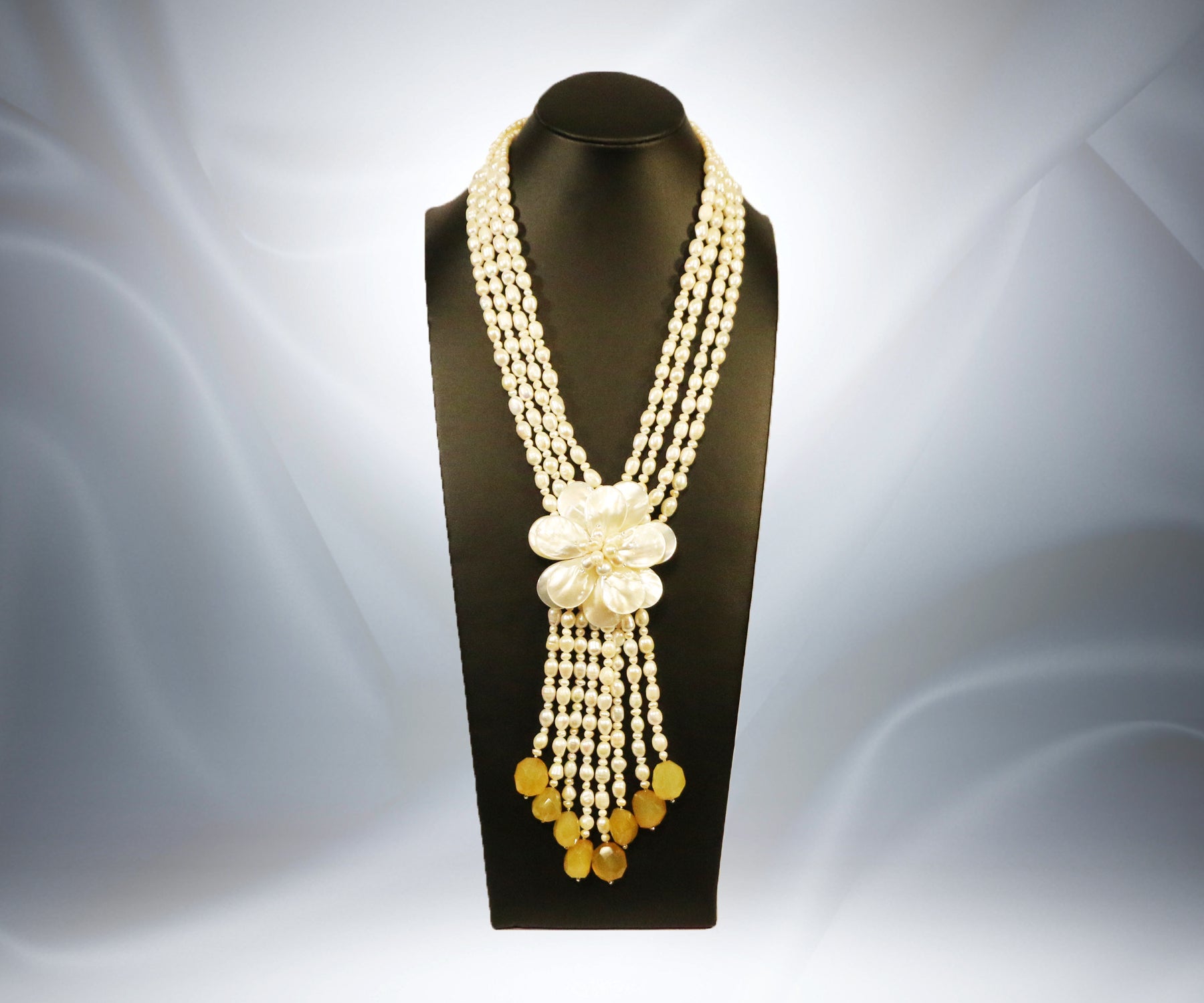 Mother of Pearl Yellow Jade Flower Necklace - Tibet Arts & Healing