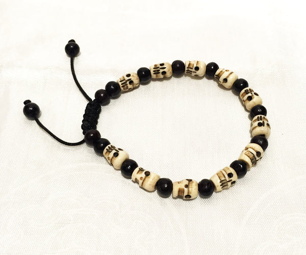 国内で当店のみ Croworld - Beaded Bracelet Skull_bracelet_with_Rosewood_6