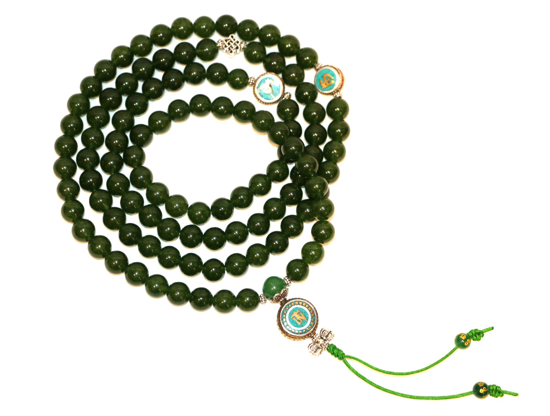Special Green Jade Necklace Mala with OM - Tibet Arts & Healing